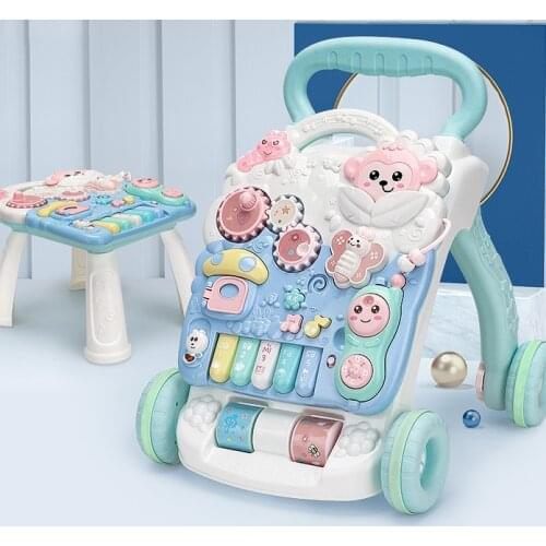 Multifunction Baby Walker Toys+Weight Water Box for Anti-rollover Toddler Trolley Sit-to-Stand Music Walker+Removable play panel