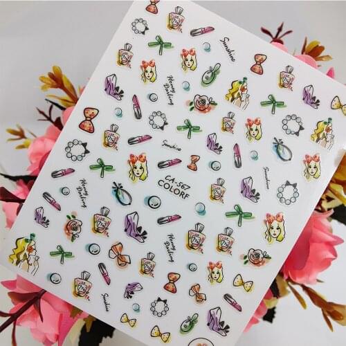 Fashion Girl Perfume Lipstick Stickers for nails Design Self adhesive Nail Art Decoraciones Sliders Foil Manicure Accessories