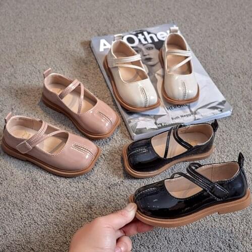 Fashion Girls Leather Shoes Soft bottom Princess Single Shoes Square Casual Kids Shoes Chaussure Fille Black Pink Beige 1-6T