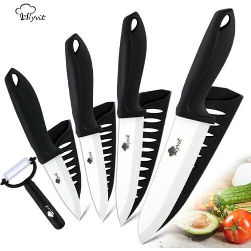 Ceramic Knife Set 3 4 5 6 inch + Peeler Kitchen Knife Set Fruit Vegetable Utility Slicing Zirconium White Blade Chef Knives