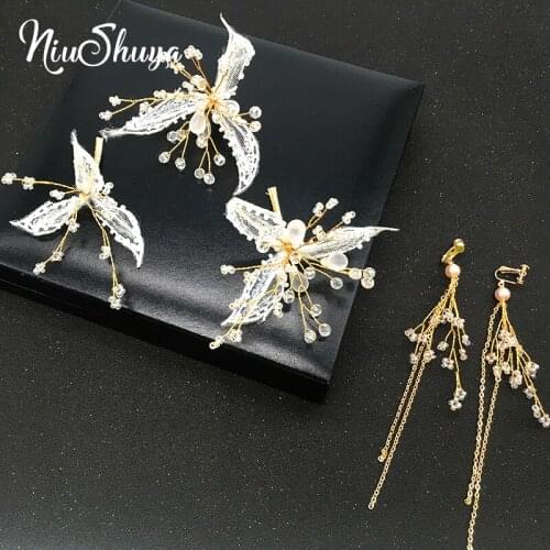 NiuShuya Sweet Gold Prom Bride Bridesmaid Hair Accessories Pearl Hair Pin Clip Luxury Crystal Rhinestone Wedding Hairpins