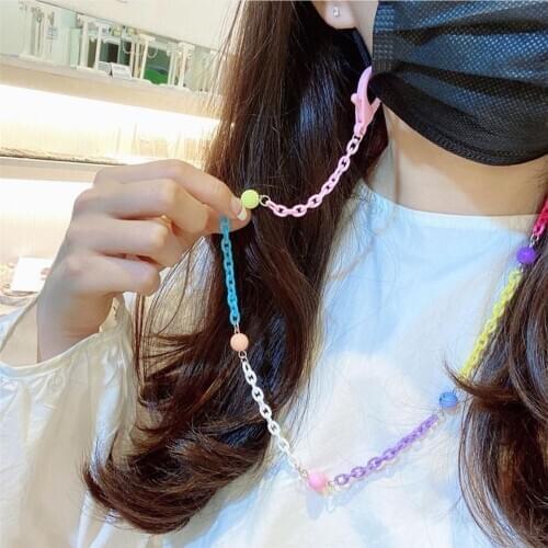 New Cute Colorful Acrylic Chain Anti-lost Face Cover Lanyard Mask Chain for Women Neck Chain Glasses Strap Necklace Strap Holder