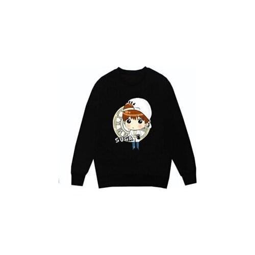 New Fashion kpop Bangtan Boy Cute Cartoon Image Printed Black Sweatshirt Sudaderas Mujer Casual O Neck Pullover Hoodies Moletom