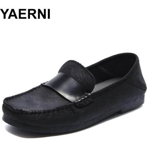 YAERNI 2020 Spring Autumn New Soft Cow Leather Women Shoes Women Slip-on Casual Flats Single Mother Shoes Free Shipping