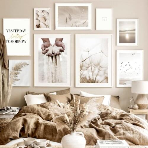 Dandelion Reed Grains of Sand Sunset Bird Beach Nordic Poster Wall Art Print Canvas Painting Decoration Pictures for Living Room