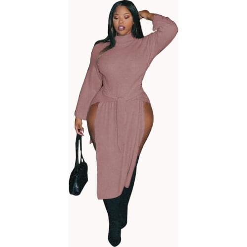 Fall Winter Irregular Long Sleeve Bodycon Dress Women Turtleneck Elegant Plus Size 4XL 5XL Side Split Dresses Christmas Clothes