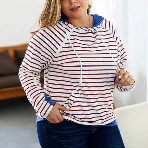 Autumn and winter plus size hoodie 4XL-8XL bust 131CM fashion womens stripes stitching zipper long sleeve pocket hoodie