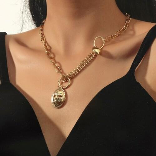 ORNAPEADIA Alloy Retro Adjustable Chain Necklace for Women Mask Shaped Pendant Necklace Female Design Chain Jewelry Wholesale