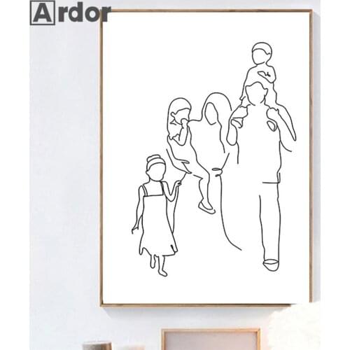 Dad Mom Son Daughter Sweet Family Canvas Painting Abstract Line Drawing Wall Art Poster Minimalist Print Picture Home Decoration
