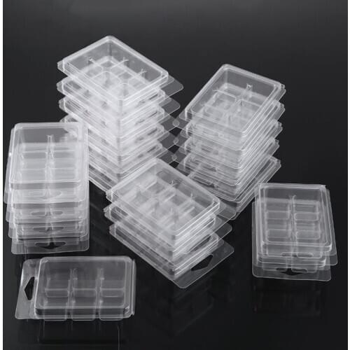 20pcs/lots Plastic Wax Melt Molds 6 Cavity Wax Melt Clamshell Molds For Wax Soap Candle Melt Cubes Storage Containers Box