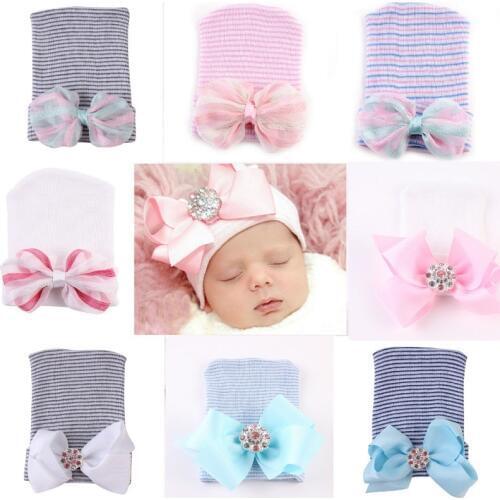 Newborn Baby Hat New Color Bow Female Baby Knitted Hat Shiny Diamond Striped Warm Hat