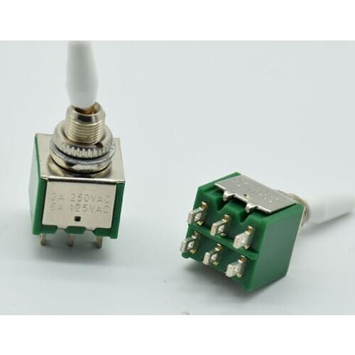 5pcs 6 pin 2 position 6mm 2A 250V 6A 125V AC tripod toggle switch KNX1*2