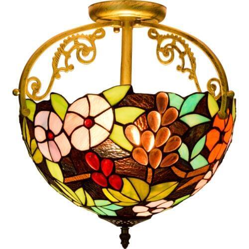 Tiffany Glass Ceiling Lamp for Balcony Foyer Aisle Entrance Vintage Colorful Flowers Glass 34cm Tiffany Light 1159