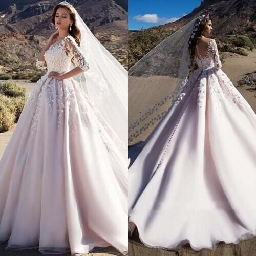 Wedding Dresses A-Line 2020 Long Sleeve Princess Bride Dress Romantic Scoop 3D Bead Flower Vintage Gown Vestido De Noiva mariage