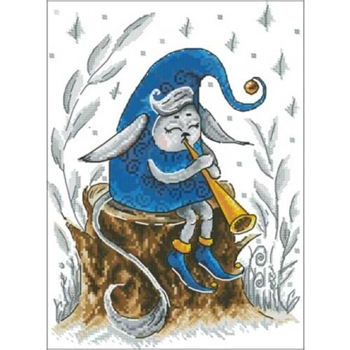 Trumpet Elf cartoon patterns Counted Cross Stitch 11CT 14CT 18CT DIY Chinese Cross Stitch Kits Embroidery Needlework Sets