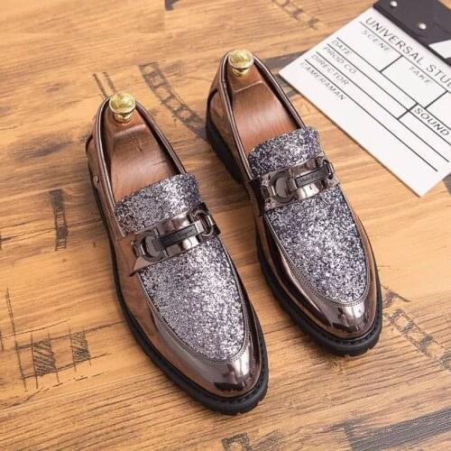 Fashion brand mens shoes sparkling shoes soft sole leather formal casual simple authentic spring and autumn loafers big 46