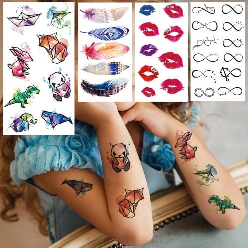 Lovely Animal Temporary Tattoo For Kids Women Colorful Feather Lips Tattoos Small Black Endless Disposable Tatoos Finger Ear Fox