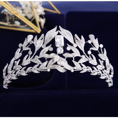 High end Sparkling Zircon Crystal Brides Tiaras Crowns Leaves Wedding Accessories Royal Queen Evening Hair Jewelry