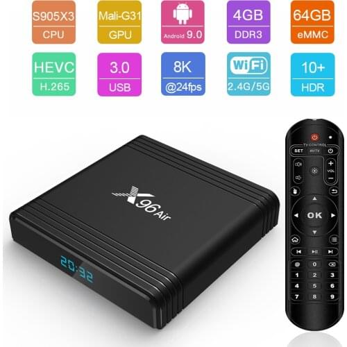X96 Air Android TV Box Android 9.0 Amlogic S905X3 Smart TV Box 4K Android Box 4GB 64GB X96Air Quad Core 2.4G&5G Wifi BT4.1 H.265