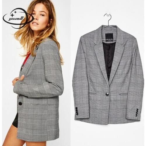 Yauamdb Women Blazer 2018 Spring Autumn Size S-xl Female Blazer Plaid Pocket Single Button Ladies Pockets Loose Jacket Coat Ly72