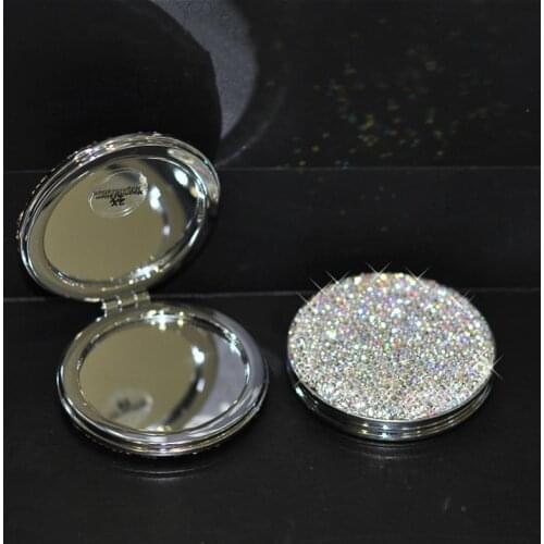 Creative Sparkling Hand Mirrors Inlaid Rhinestones Small Round Vanity Mirror Bling Mini Handheld Mirror Kawaii Makeup Mirrors