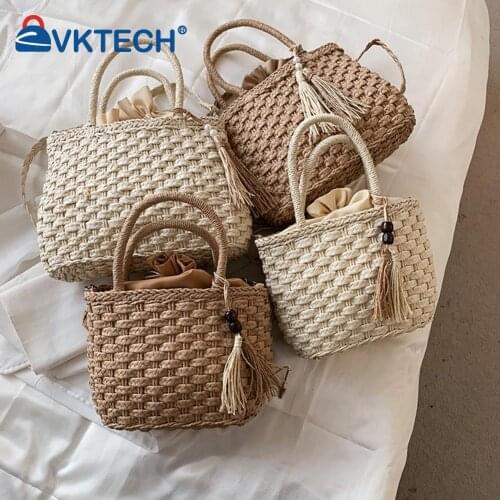 Women Summer Woven Tassel Crossbody Bag Ladies Fashion Large Capacity Small Straw Bucket Lady Travel Purses Handbags
