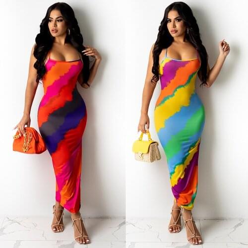 SUJYing 2021 Summer New Fashion Women Casual Print Open Back Camisole Dress Nightwear