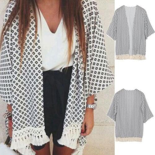 Meihuida Summer Women Beach Swim Cover-Ups Geometry Printed Tassels Chiffon Bikinis Cover Beach Outwear