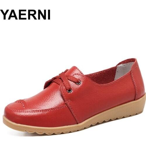 YAERNIGenuine Leather Women Ballet Flats Shoes Ladies Mother White Shoes Moccasin2020Spring Casual Shoe Loafers Luxury Footwear