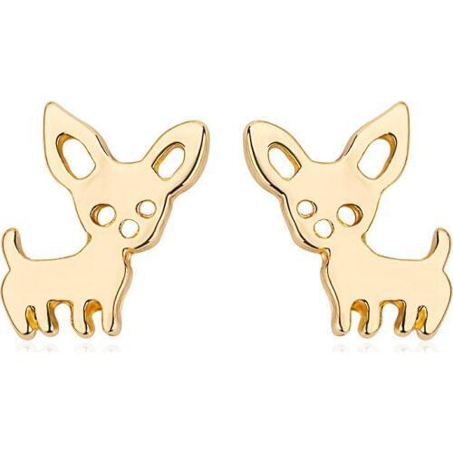 Lovely Puppy Dog Hollow Golden Silver Plated Metallic Animal Women Stud Earrings