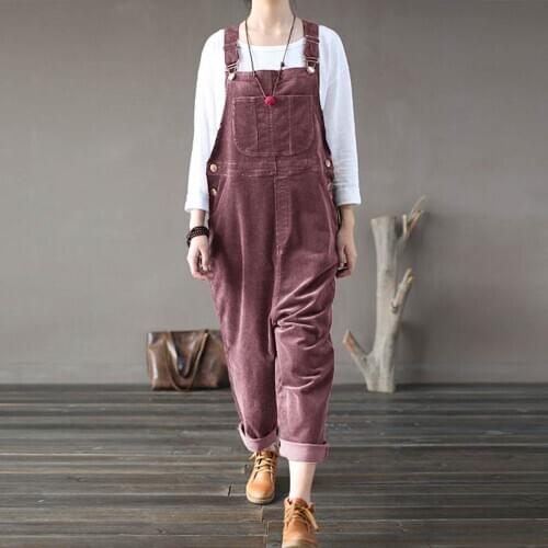Plus Size Women Corduroy Jumpsuits 2021 Autumn Harem Pants Button Overalls Casual Long Pantalon Palazzo Female Rompers Playsuits