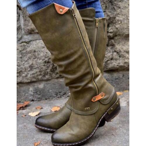 New Vintage Women Western Boots Winter Pointed Toe Long Tube Knight Boot Female Knee-High High Heel Shoes Wide Calf Rome Botas
