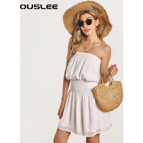 OUSLEE 2021 New Fashion Solids Strapless Dress Women Vintage Aesthetic Sexy Elegant Party Dresses Female Casual Loose Mini Dress