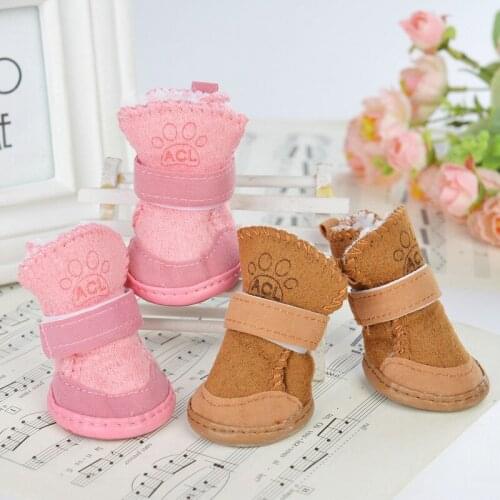 4Pcs/Set Boots Winter Warm Shoes Cute Dog Boots Snow Walking Puppy Sneakers Supplies Small Dogs Cotton Non Slip boots Snow Boots