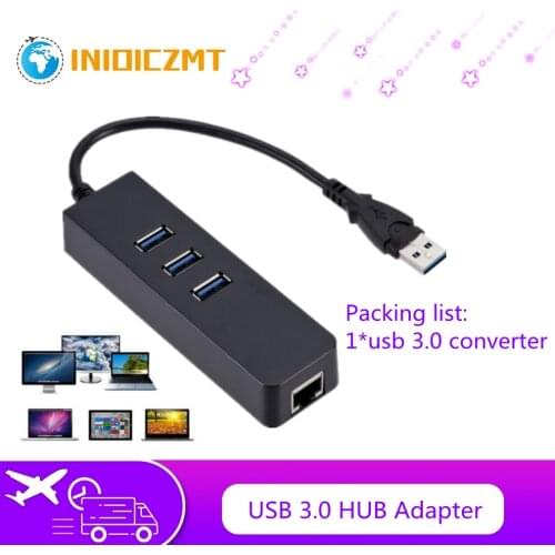 INIOICZMT WIBEOU USB3.0 to 3 Port USB3.0+RJ45 Hub 10/100/1000Mbps Gigabit Ethernet Adapter USB to RJ45 Lan Network Card for PC