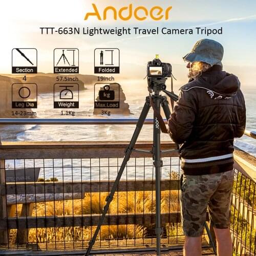 Andoer TTT-663N 57.5inch Travel Lightweight Camera Tripod Stand Phone Tripod for DSLR SLR Camcorder Photography Video Shooting