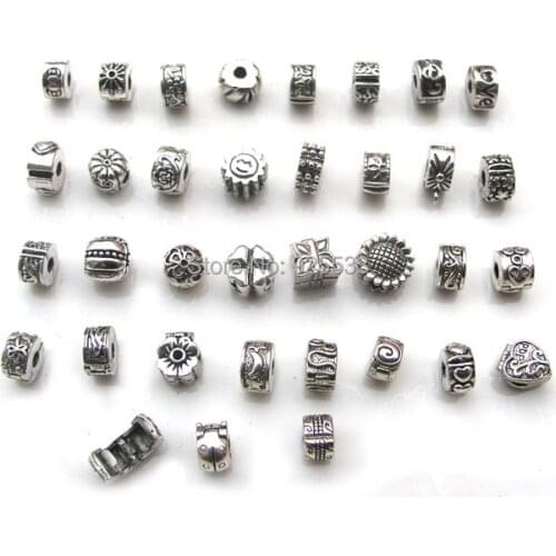 Free Shipping 30pcs per lot Antique Silver Plated Copper Loose Beads fit European Jewelry Braclet Charms DIY