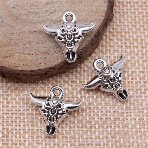 Charms for Jewelry Making Findings Handmade DIY Craft 5pcs Antique Silver Color 17x16x7mm Three-Dimensional Bull Head Pendant