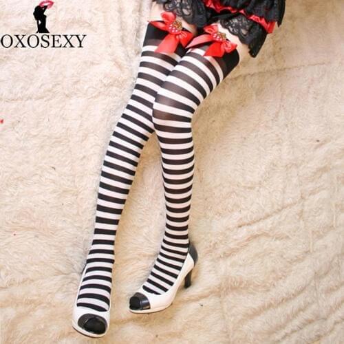 Bow Strawberry cute Women Lady Girl Over The Knee Socks Striped Thigh High Long stocking Kawaii Striped Stocking girl Lolita 355