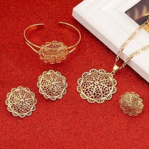 Ethiopian Bridal Flower Jewelry Set Gold Color Habesha Set Wedding Jewellery Eritrea Nation Style Accessory