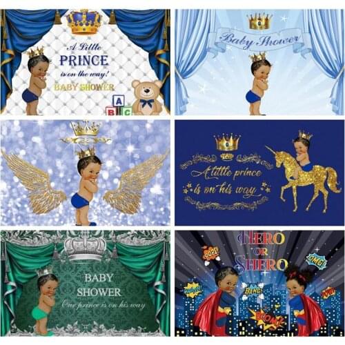 Laeacco Baby Shower Backdrops For Photography Backgrounds Blue Curtain Stripes Little Prince Newborn Photophone For Photo Studio