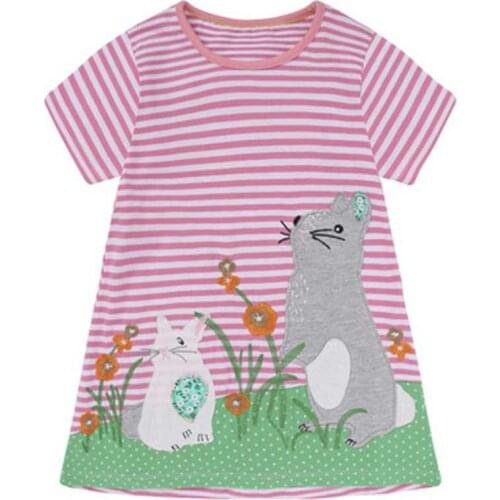 New Cute Baby Kids Girls Summer Dress Cotton Dress with Cartoon mouse Girls Striped Dress Clothes