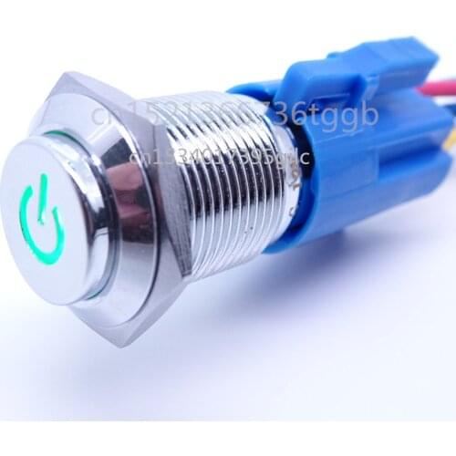 16mm power metal button switch high head self-locking micro waterproof led with light 12v24v car modification