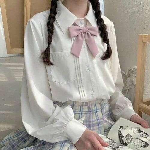 NONSAR Sweet Japanese JK Chiffon Shirt Female Student Lolita Solid Long Sleeve Loose Blouse