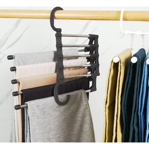 Multi-functional 5 in 1 Trouser Storage Rack Adjustable Pants Tie Storage Shelf Closet Organizer Stainless Steel Clothes Hanger