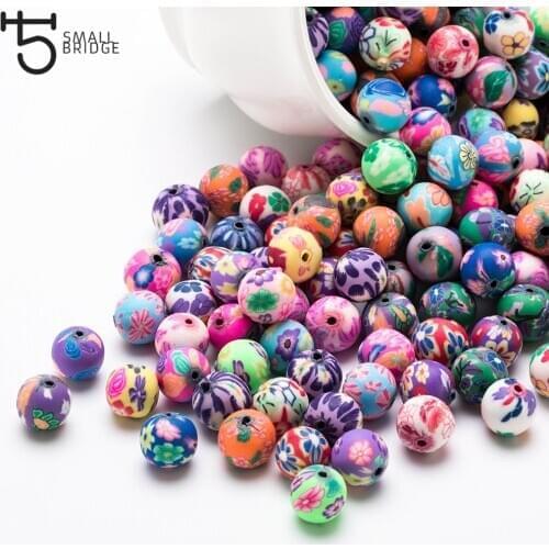 6 8 10 12mm Pattern Round Polymer Clay Beads Girl Diy Accessories for Jewelry Bracelet Pearls loose Flower Clay Beads C101
