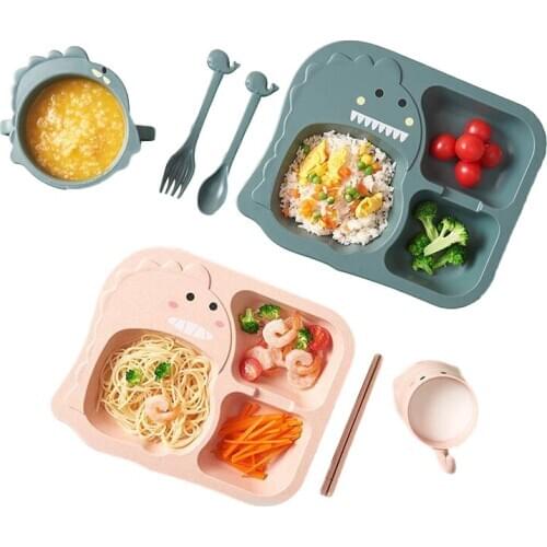 Baby Dinosaur Cutlery Set Baby Food Supplement Bowl Childrens Dinner Plate Compartment Home Creative Cartoon Anti-fall