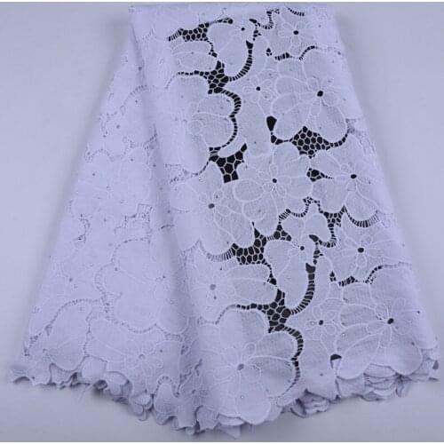 New Style 5 Yards Water Soluble Lace Fabric Nigerian Africa Hollow Embroidery Lace With Stones For Wedding Dress And SkirtA1696