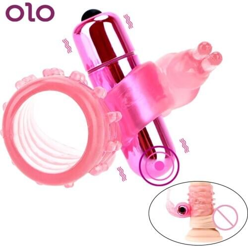 OLO Male Delay Ejaculation Ring Cockring Vibrator Elastic Vibrating Penis Ring Clitoris Stimulate Sex Toys for Couples