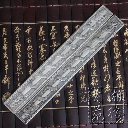 A Pair of Elaborate Chinese Antique collection Tibetan Silver dragon Paper weights